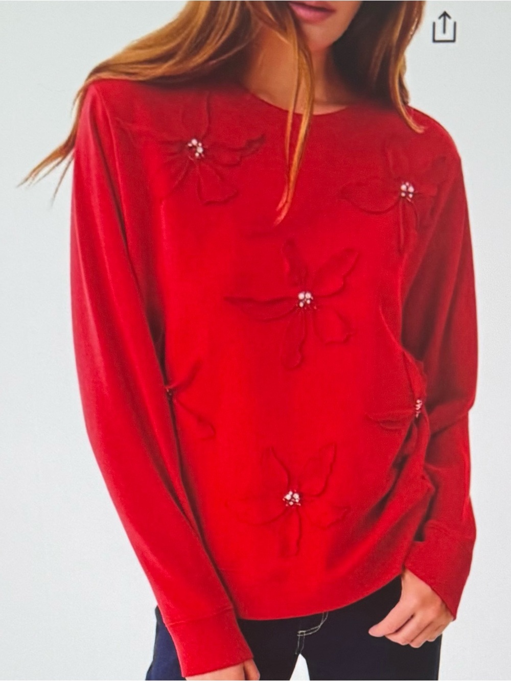 Lilly Pulitzer, NWT Red Floral Appliqué Ballard long sleeve sweatshirt, sz small